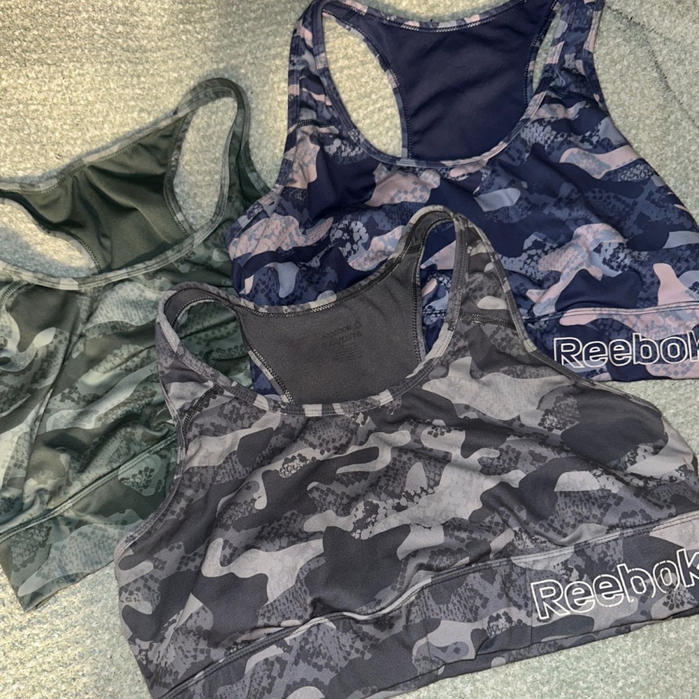 Reebok Camo Sports Bra Trio - Green, Blue, Gray